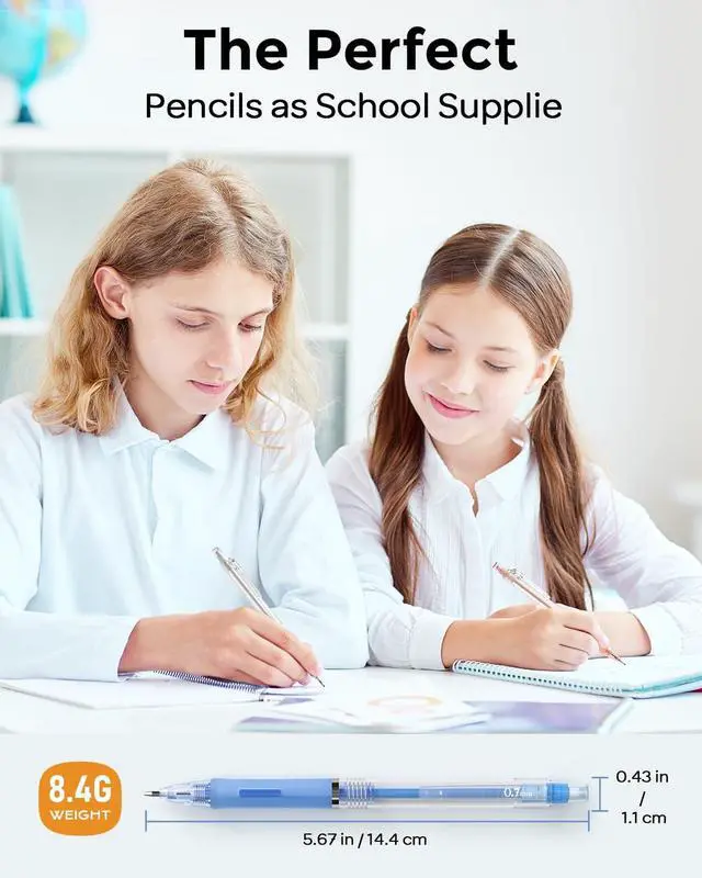 Alt view image 5 of 7 - Nicpro 23PCS Pastel Mechanical Pencil 0.5 & 0.7 mm with Case for School, with 12 tubes HB Lead Refills, 3 Erasers, 9 Eraser Refills For Student Writing, Drawing, Sketching, Blue & Pink & White Colors