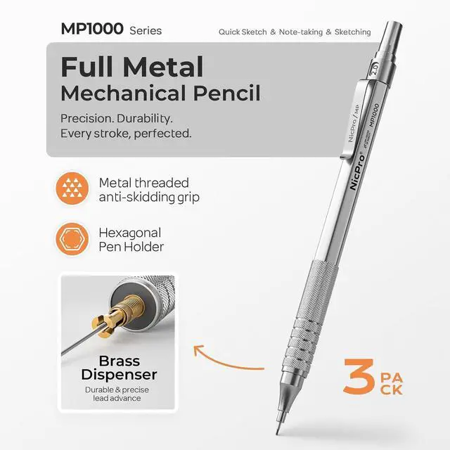 Alt view image 2 of 7 - Nicpro 3 Pack 2.0 mm Mechanical Pencil Set with Case for Architects