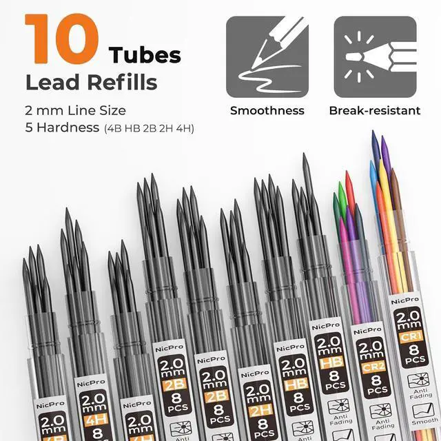 Alt view image 3 of 7 - Nicpro 3 Pack 2.0 mm Mechanical Pencil Set with Case for Architects