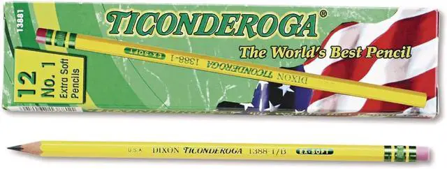 Main image of Ticonderoga Wood-Cased Pencils, 1 B Extra Soft, Yellow, 12 Count