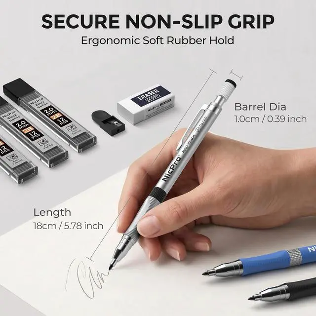Alt view image 3 of 7 - Nicpro 11 Pieces Colors 2mm Mechanical Pencil Set 3 PCS Carpenter Drafting