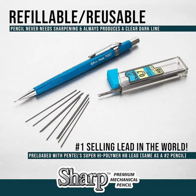 Alt view image 7 of 7 - Pentel Sharp Mechanical Pencil, (0.9mm), Bold Line, Yellow Barrel, Pack of 2 (P209BP2-K6)