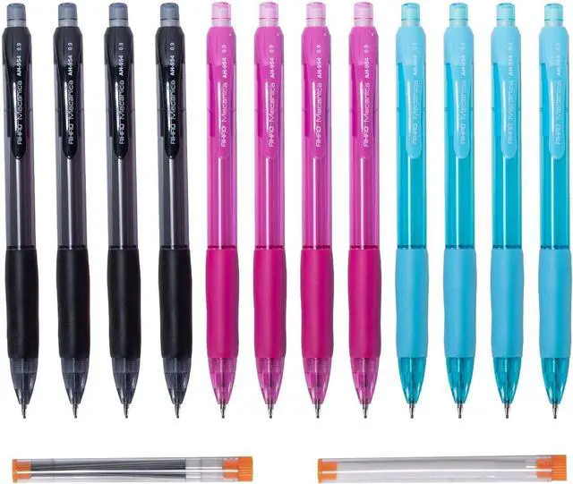 Main image of AIHAO Mechanical Pencil 0.9, Thick Point, HB lead pencils with refills and cap erasers, Comfort Grip, Assorted Barrel Colors, 12 Pack
