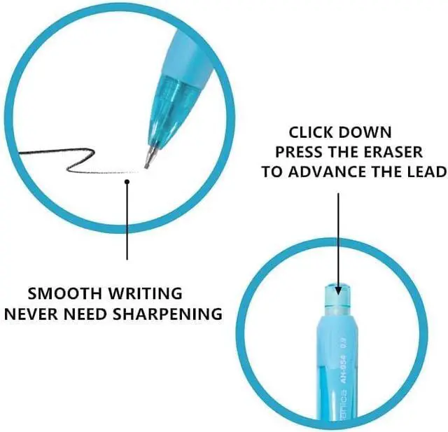 Alt view image 3 of 7 - AIHAO Mechanical Pencil 0.9, Thick Point, HB lead pencils with refills and cap erasers, Comfort Grip, Assorted Barrel Colors, 12 Pack
