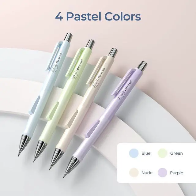 Alt view image 3 of 7 - Nicpro Pastel Mechanical Pencil Set, 0.7mm Cute Pencils, Fast Click, 4 Pack