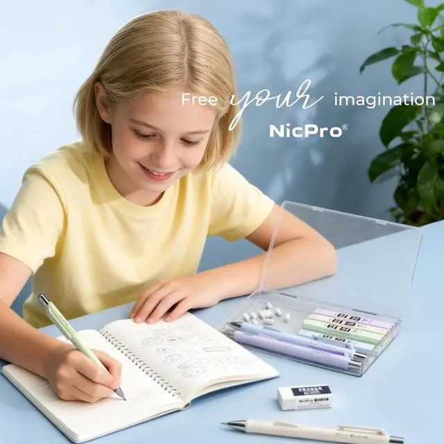 Alt view image 7 of 7 - Nicpro Pastel Mechanical Pencil Set, 0.7mm Cute Pencils, Fast Click, 4 Pack
