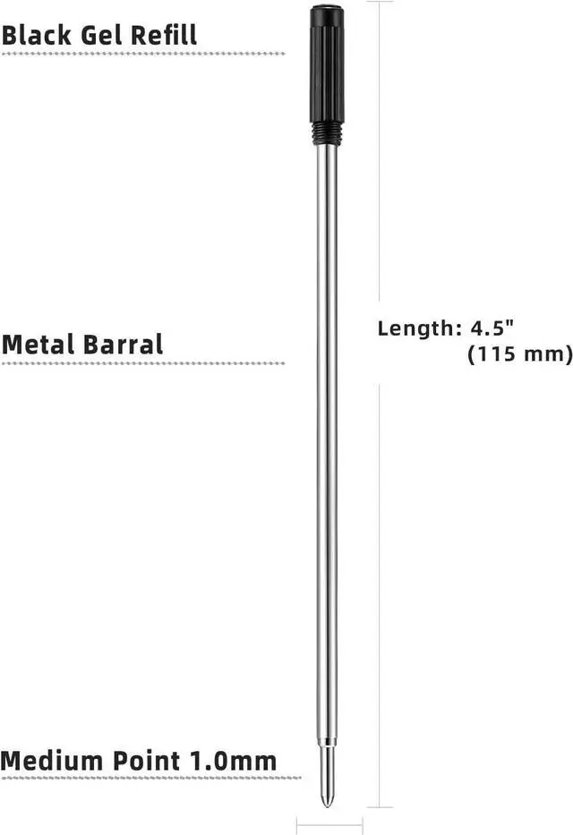 Alt view image 2 of 3 - Black Ink Refill, Replaceable Ballpoint Pen Refills Compatible with Cross Ballpoint Pen (Medium Point Metal Refill, Pack of 10)