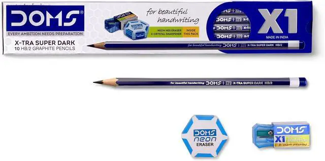 Main image of Doms X1 X-Tra Super Dark Pencils 1 Pack - 10 Pencils - 1 Eraser + 1 Sharpner + 1 Protection Cap Free