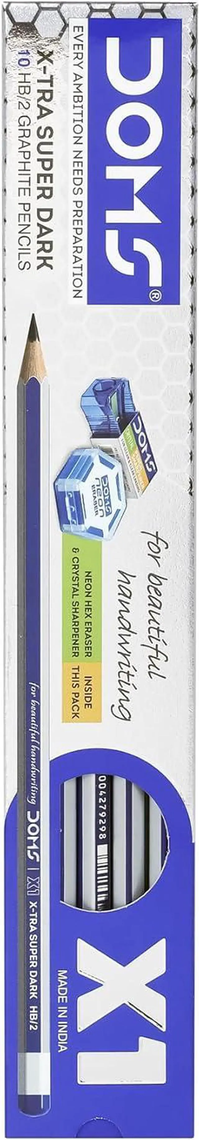 Alt view image 2 of 7 - Doms X1 X-Tra Super Dark Pencils 1 Pack - 10 Pencils - 1 Eraser + 1 Sharpner + 1 Protection Cap Free