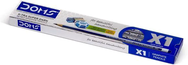 Alt view image 3 of 7 - Doms X1 X-Tra Super Dark Pencils 1 Pack - 10 Pencils - 1 Eraser + 1 Sharpner + 1 Protection Cap Free