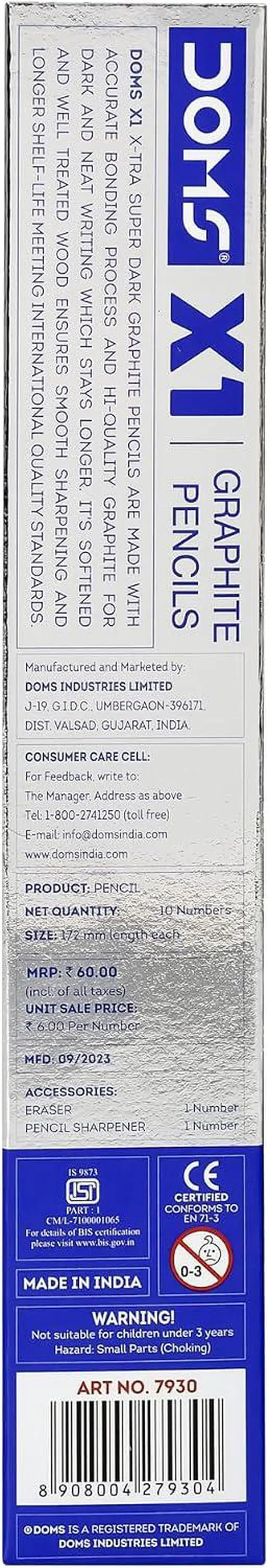 Alt view image 4 of 7 - Doms X1 X-Tra Super Dark Pencils 1 Pack - 10 Pencils - 1 Eraser + 1 Sharpner + 1 Protection Cap Free