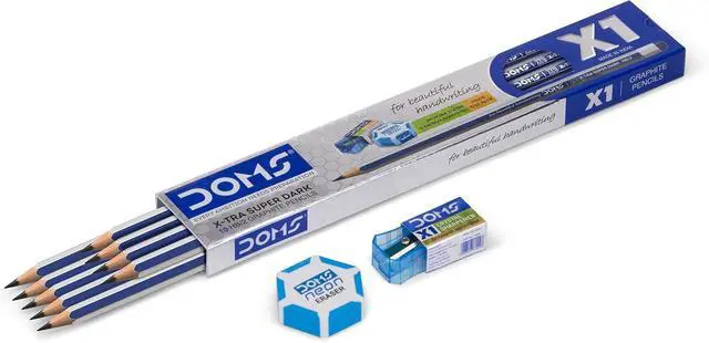 Alt view image 5 of 7 - Doms X1 X-Tra Super Dark Pencils 1 Pack - 10 Pencils - 1 Eraser + 1 Sharpner + 1 Protection Cap Free