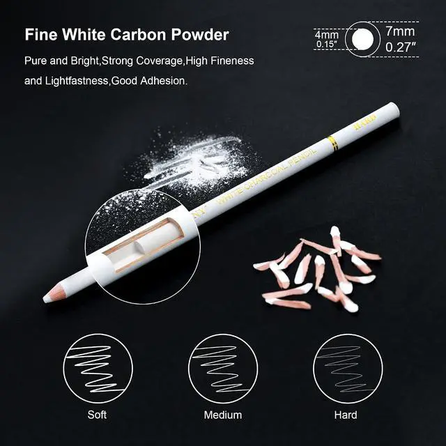 Alt view image 3 of 7 - HIFORNY 8 Pieces White Charcoal Pencils Drawing Set for Drawing, Sketching, Shading, Blending - Chalk Pencils for Beginners & Artists