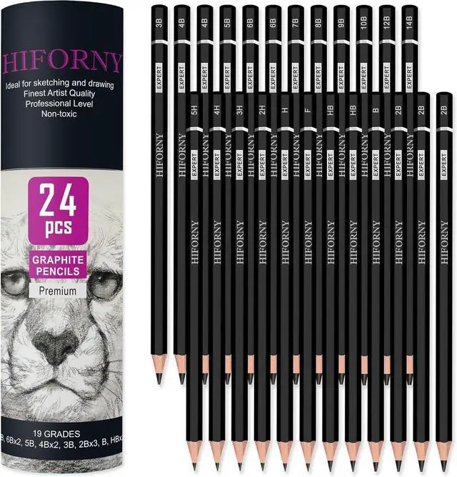 Main image of HIFORNY 24-Piece Graphite Sketching Pencil Set - 14B-5H, Ideal for Beginners & Artists
