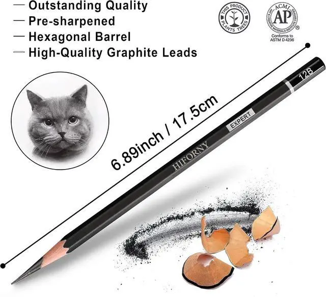 Alt view image 2 of 7 - HIFORNY 24-Piece Graphite Sketching Pencil Set - 14B-5H, Ideal for Beginners & Artists