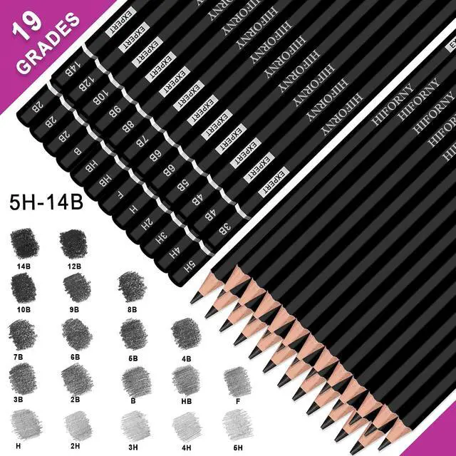 Alt view image 3 of 7 - HIFORNY 24-Piece Graphite Sketching Pencil Set - 14B-5H, Ideal for Beginners & Artists