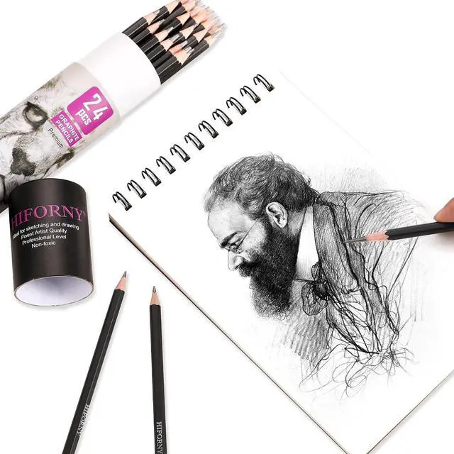 Alt view image 4 of 7 - HIFORNY 24-Piece Graphite Sketching Pencil Set - 14B-5H, Ideal for Beginners & Artists