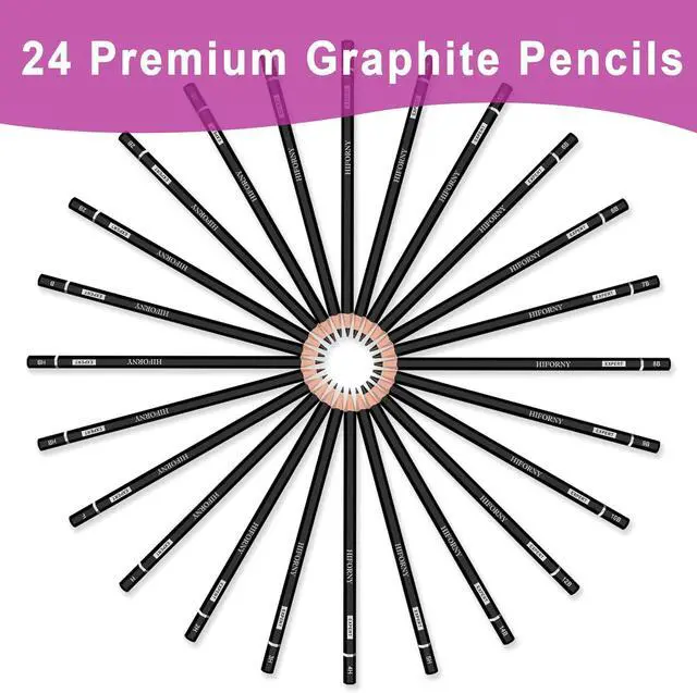 Alt view image 5 of 7 - HIFORNY 24-Piece Graphite Sketching Pencil Set - 14B-5H, Ideal for Beginners & Artists