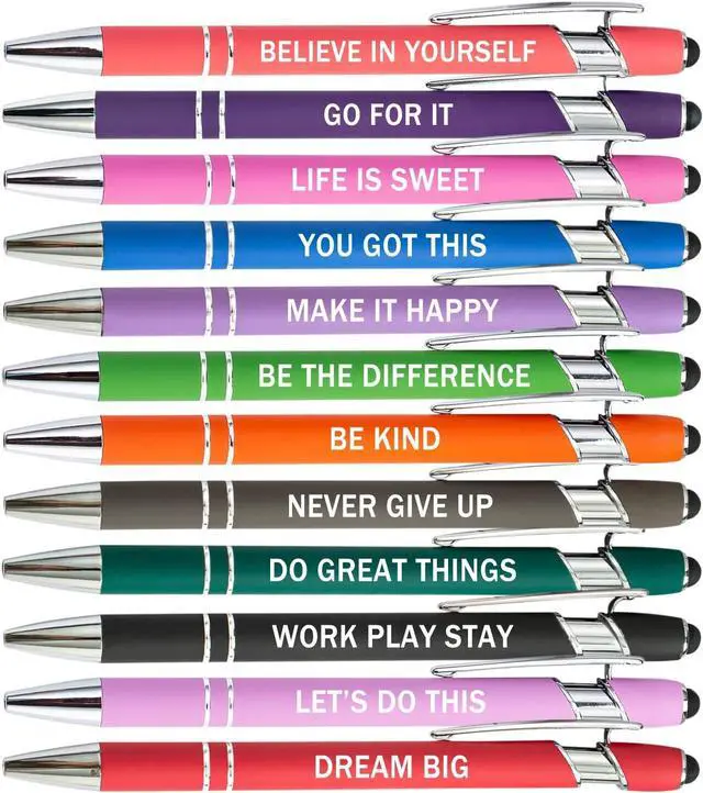 Main image of PASISIBICK 12 Pieces Motivational Inspirational Quotes Snarky Screen Touch Stylus Ballpoint Pens, Office Encouraging Scriptures, Black Ink (12 Color,Motivational)