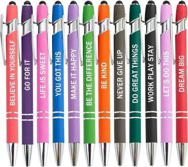 Alt view image 5 of 6 - PASISIBICK 12 Pieces Motivational Inspirational Quotes Snarky Screen Touch Stylus Ballpoint Pens, Office Encouraging Scriptures, Black Ink (12 Color,Motivational)