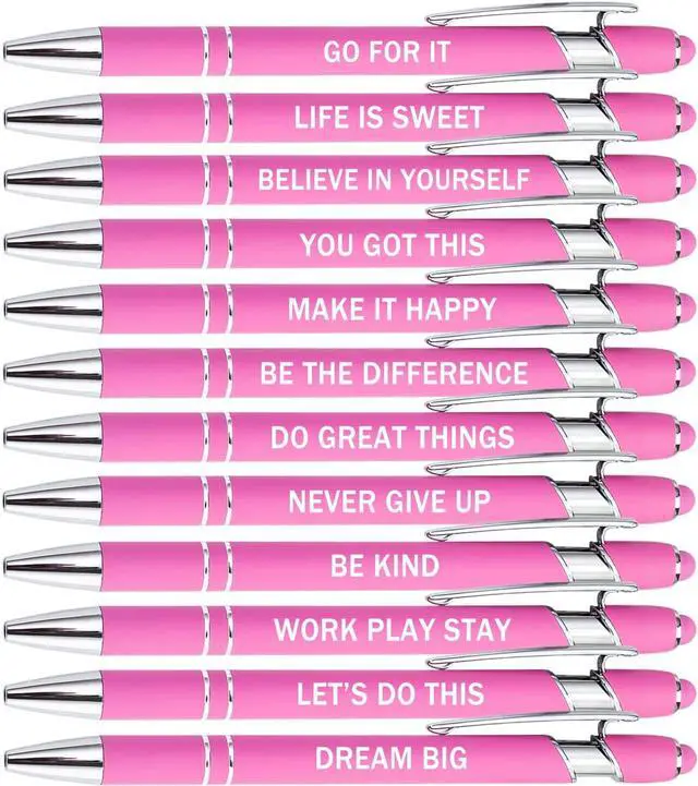 Main image of PASISIBICK 12 Pieces Pink Inspirational Motivational Quotes Snarky Screen Touch Stylus Ballpoint Pens, Office Encouraging Scriptures, Black Ink (Pink,Motivational)