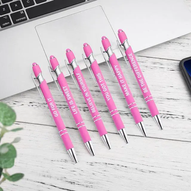Alt view image 2 of 6 - PASISIBICK 12 Pieces Pink Inspirational Motivational Quotes Snarky Screen Touch Stylus Ballpoint Pens, Office Encouraging Scriptures, Black Ink (Pink,Motivational)