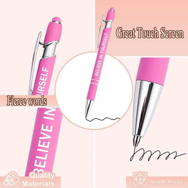 Alt view image 3 of 6 - PASISIBICK 12 Pieces Pink Inspirational Motivational Quotes Snarky Screen Touch Stylus Ballpoint Pens, Office Encouraging Scriptures, Black Ink (Pink,Motivational)