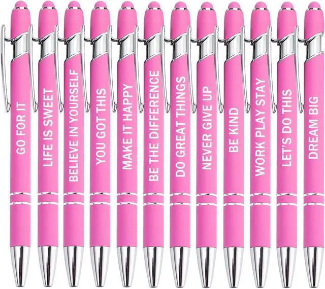 Alt view image 6 of 6 - PASISIBICK 12 Pieces Pink Inspirational Motivational Quotes Snarky Screen Touch Stylus Ballpoint Pens, Office Encouraging Scriptures, Black Ink (Pink,Motivational)