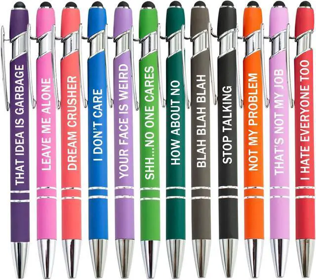 Alt view image 5 of 6 - PASISIBICK 12 Pieces Funny Sarcastic Ballpoint Pens, Office Snarky Touch Screen Stylus Pen Encouraging, Black Ink (12 Color,Negative)
