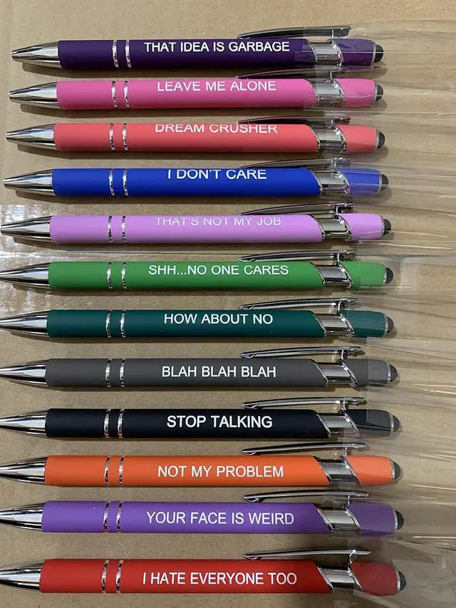 Alt view image 6 of 6 - PASISIBICK 12 Pieces Funny Sarcastic Ballpoint Pens, Office Snarky Touch Screen Stylus Pen Encouraging, Black Ink (12 Color,Negative)