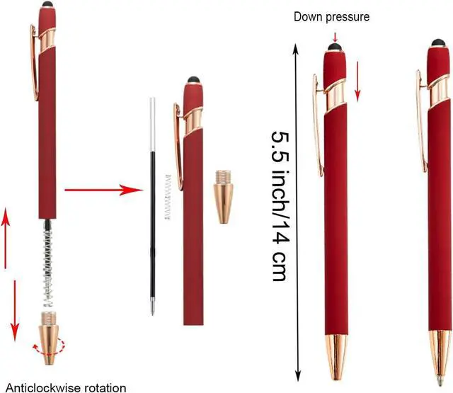 Alt view image 2 of 5 - PASISIBICK 3.86 in Black Ink Refills for Ballpoint Pen with Stylus Tip, Soft Touch Click Pen, 2 in 1 Metal Pens, Medium Point(Pack of 40)