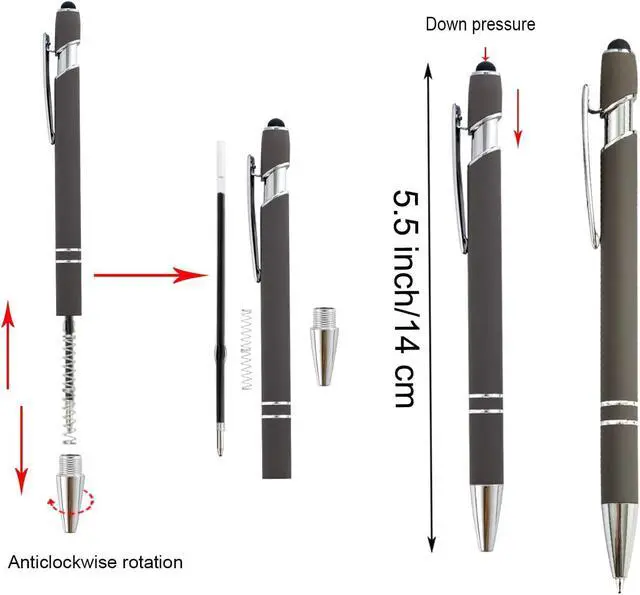 Alt view image 4 of 5 - PASISIBICK 3.86 in Black Ink Refills for Ballpoint Pen with Stylus Tip, Soft Touch Click Pen, 2 in 1 Metal Pens, Medium Point(Pack of 40)