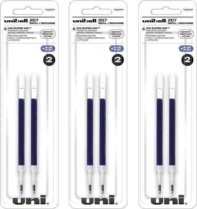 Alt view image 2 of 4 - Uni-Ball Signo 207 Gel Pen Refills, 0.7mm, Medium Point, Blue Ink, Pack of 6