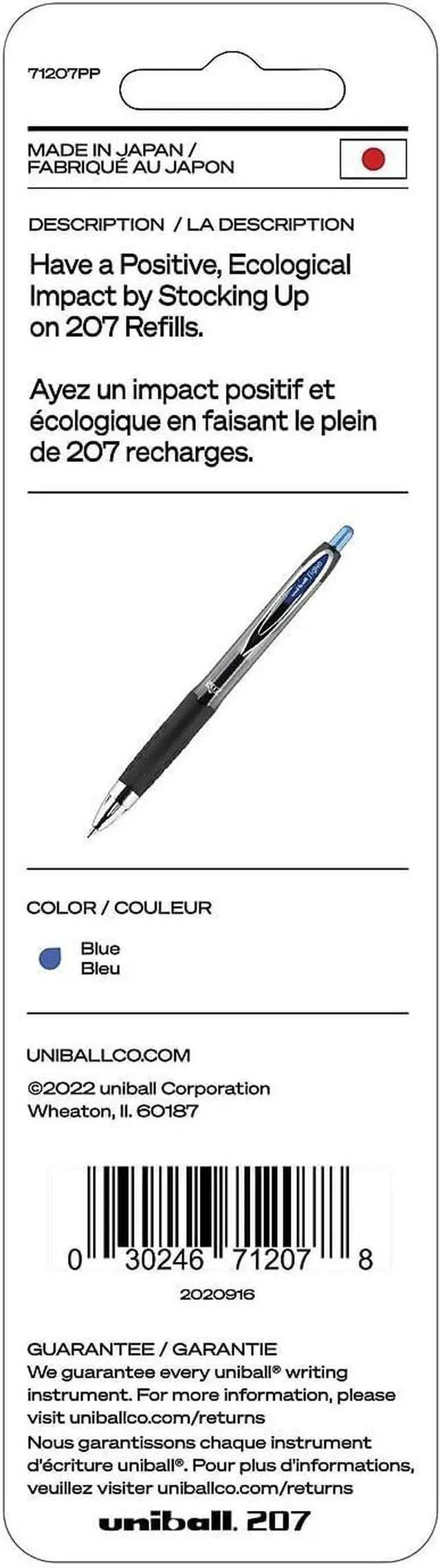 Alt view image 3 of 4 - Uni-Ball Signo 207 Gel Pen Refills, 0.7mm, Medium Point, Blue Ink, Pack of 6