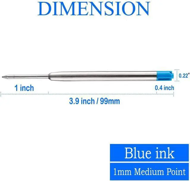 Alt view image 2 of 6 - Pen Refills, 3.9in Blue Ink Pen Refills 1.0mm Replacement Ink for Ballpoint Pen Parker Pen Tactical Pen (10 Pack)
