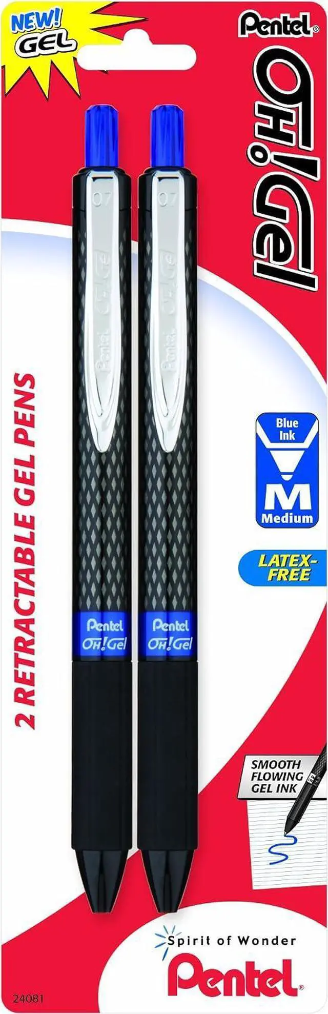 Main image of Pentel Oh! Gel Retractable Gel Pen, 0.7mm, Blue Ink, 2 Pack (K497BP2C)
