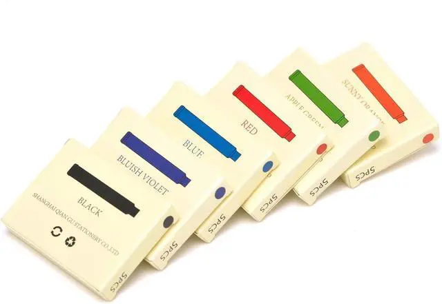 Alt view image 4 of 7 - 30 PCS Jinhao Fountain Pen Ink Cartridges Refill 6 Colors Set, Black, Blue, Apple Green, Purple, Red and Orange International Standard Size 2.6mm Bore Diameter