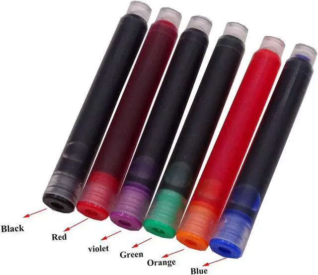 Alt view image 6 of 7 - 30 PCS Jinhao Fountain Pen Ink Cartridges Refill 6 Colors Set, Black, Blue, Apple Green, Purple, Red and Orange International Standard Size 2.6mm Bore Diameter