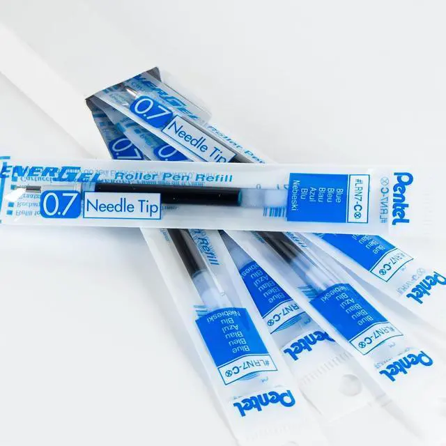 Alt view image 4 of 5 - Pentel Refill Ink - for EnerGel Gel Pen, 0.7mm Needle Tip, Fine, Blue Ink, Pack of 6 Refills (LRN7-6C)