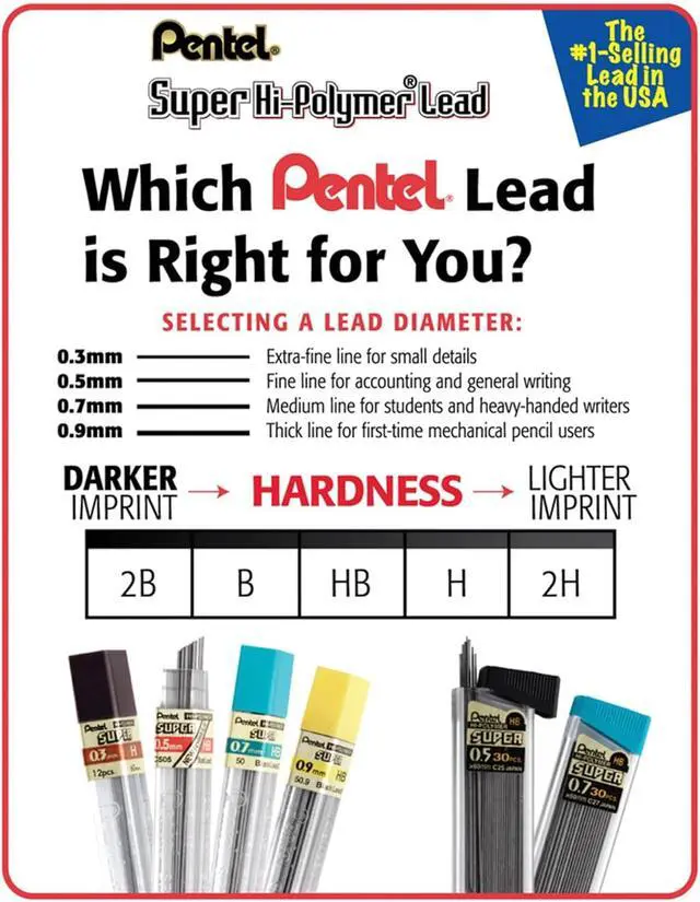 Alt view image 5 of 5 - Pentel Super Hi-Polymer Lead Refills, (0.5 mm), Fine, HB, Pack of 3, 90 Pieces (C25BPHB3-K6)