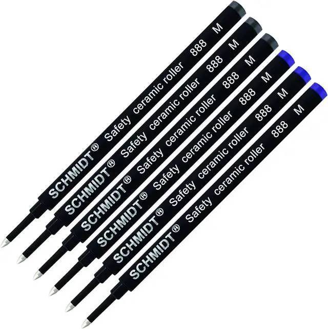 Main image of Pack of 6 - Schmidt 888 M Safety Ceramic Rollerball Refill Blue/Black Ink Medium Tip