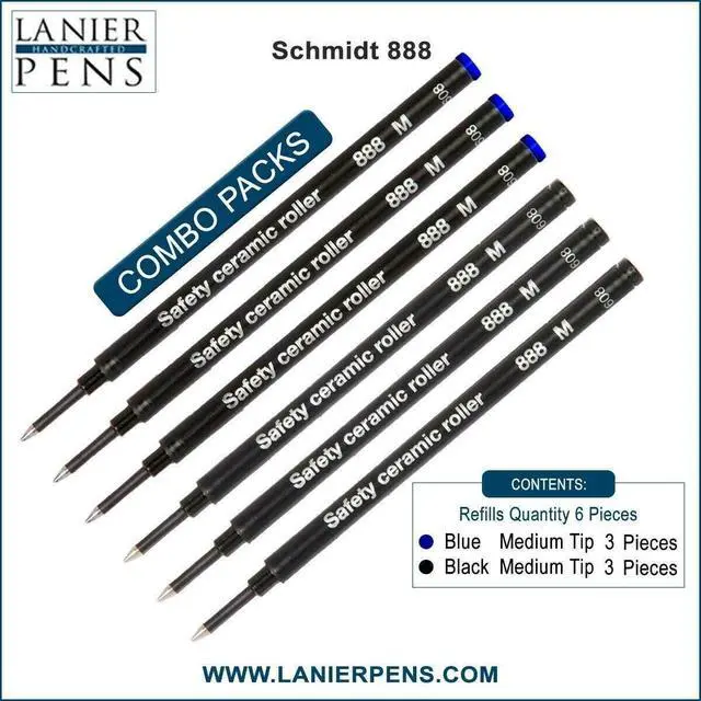 Alt view image 3 of 4 - Pack of 6 - Schmidt 888 M Safety Ceramic Rollerball Refill Blue/Black Ink Medium Tip