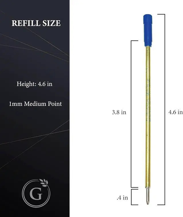 Alt view image 2 of 6 - Garland Universal #1 Cross Compatible Ballpoint Pen Refill, USA Made, 1.0mm Medium Point, Smooth Writing, 5 Pack (Blue) (#1-Blk)