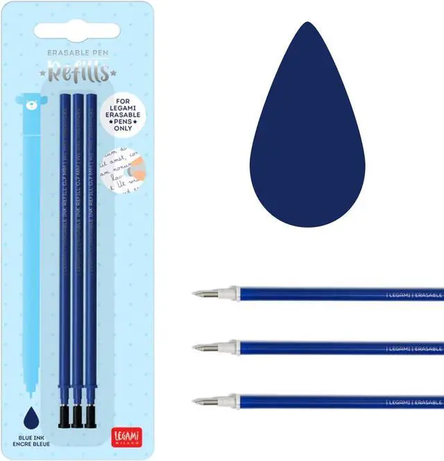 Main image of Legami - Refill for Erasable Gel Pen, Set of 3, Height 13 cm, Blue Thermosensitive Ink, 0.7 mm Tip