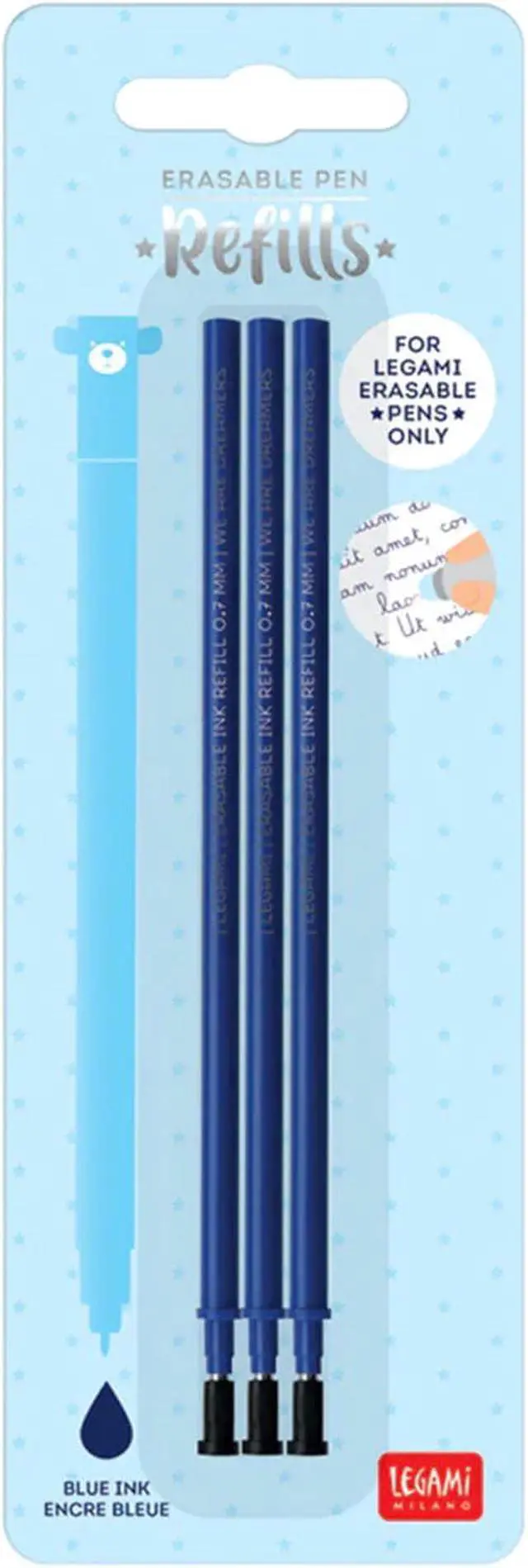 Alt view image 2 of 4 - Legami - Refill for Erasable Gel Pen, Set of 3, Height 13 cm, Blue Thermosensitive Ink, 0.7 mm Tip