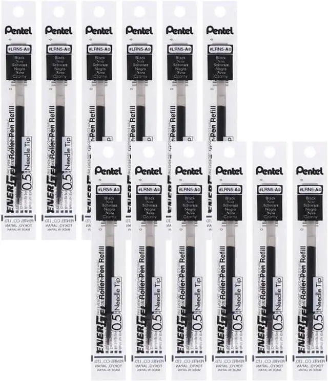 Main image of Pentel Refill Ink for EnerGel Liquid Gel Pen, (0.5mm), Fine Line, Needle Tip, Black Ink, Box of 12 (LRN5-A)