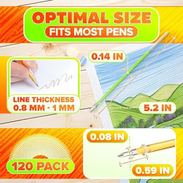 Alt view image 2 of 7 - 120 Pcs Assorted Glitter Gel Pen Refills for Adult Coloring, Fits Most Pens