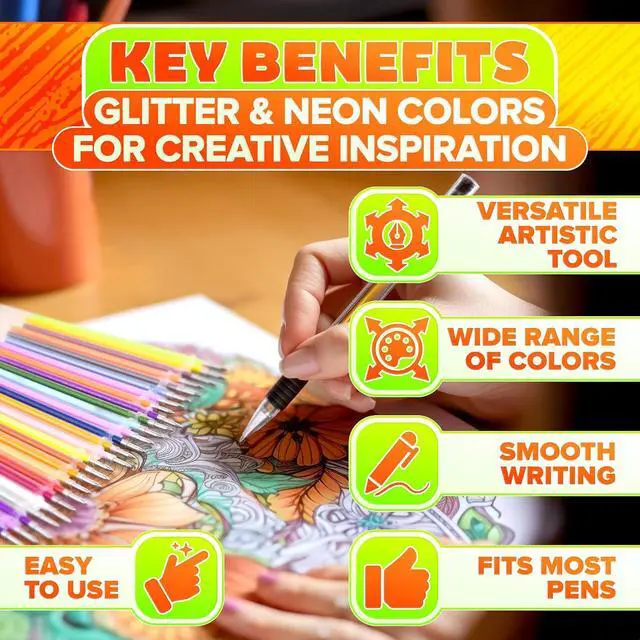 Alt view image 4 of 7 - 120 Pcs Assorted Glitter Gel Pen Refills for Adult Coloring, Fits Most Pens