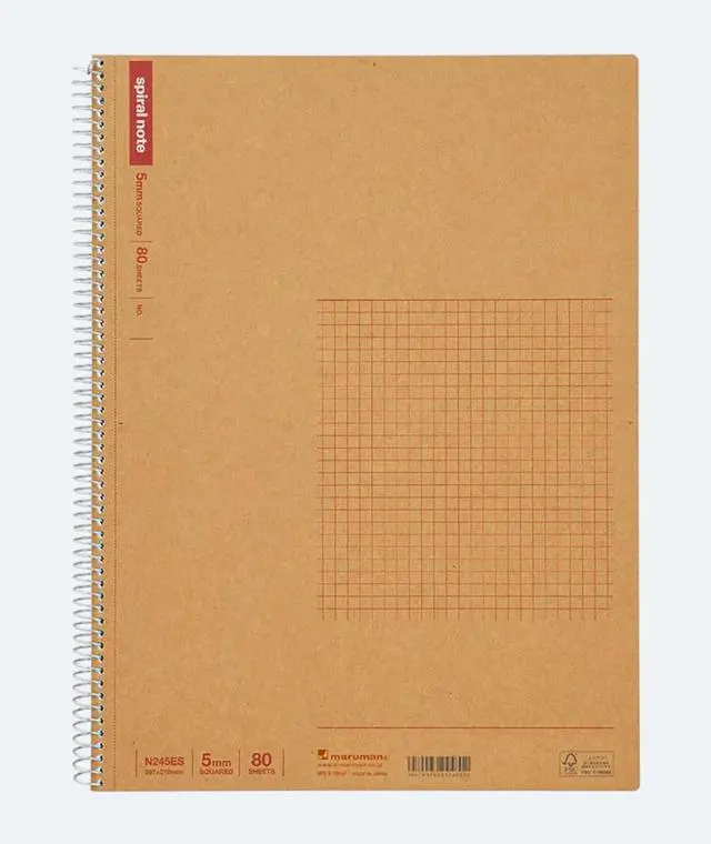 Main image of Maruman Spiral Note Basic Notebook, 160 Pages, A4, 5mm Graph Paper