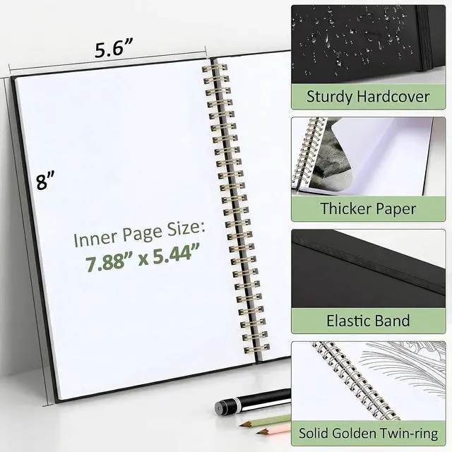 Alt view image 2 of 7 - Forvencer 2 Pack Blank Spiral Notebook, 8"x 5.6"Hardcover Sketch Book